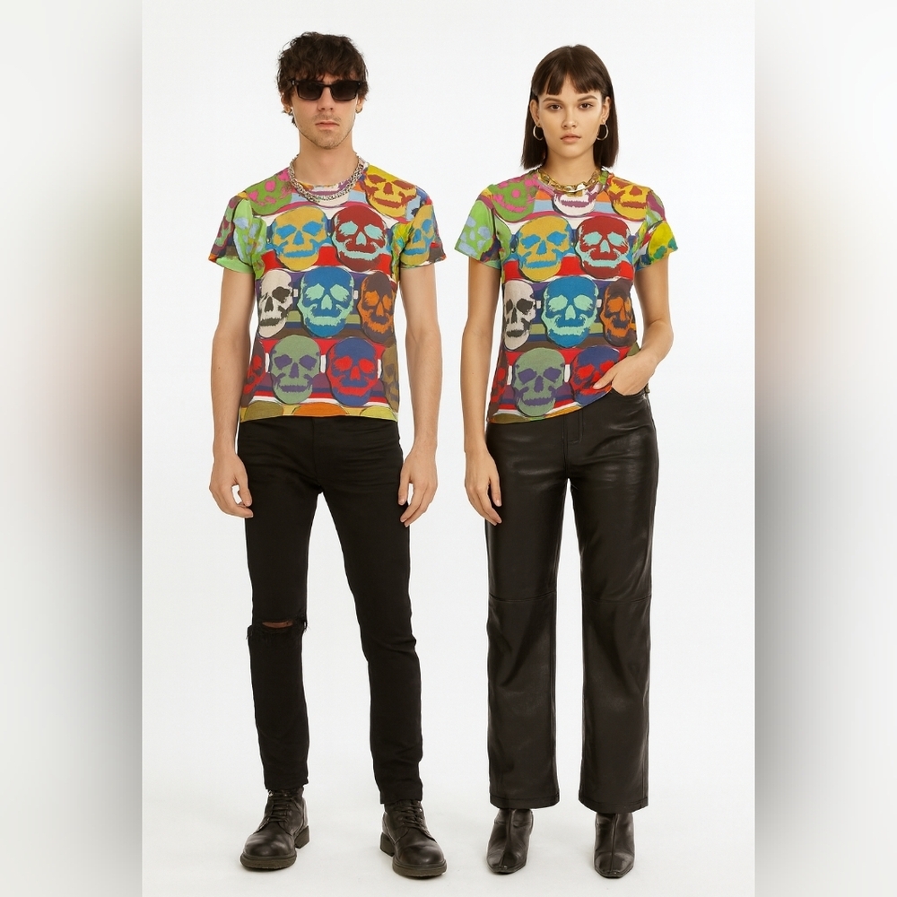 Libertine Skull Pop‎ Art Rainbow Bold Colorful Short Sleeve Cotton Unisex Small